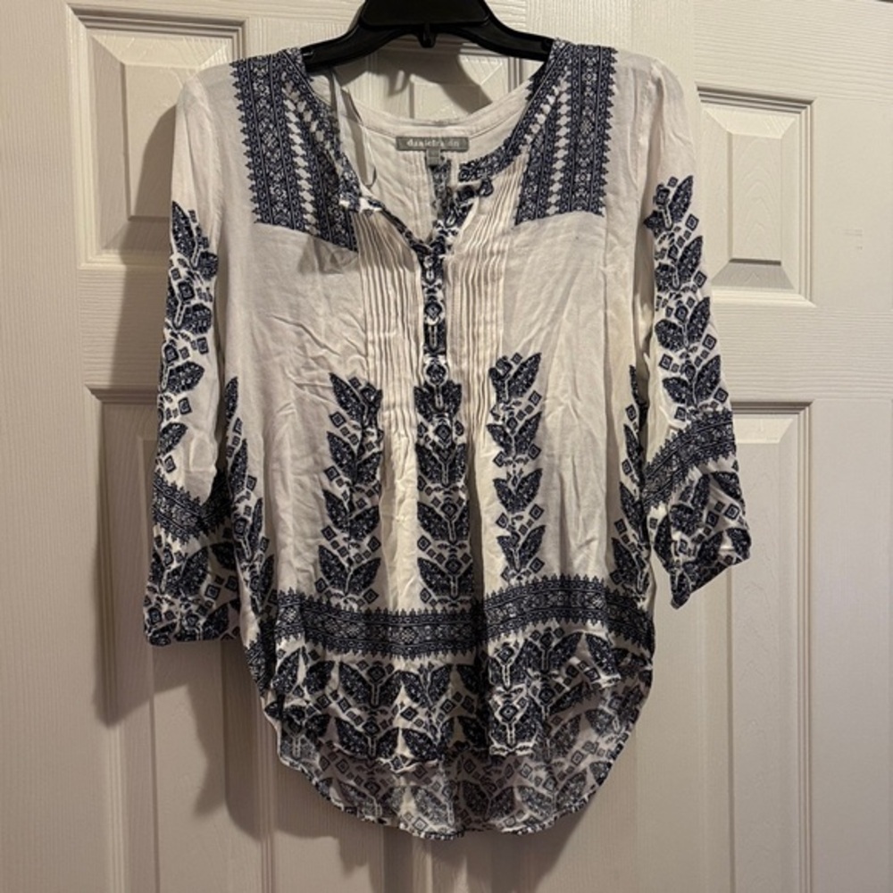 Daniel Rainn Navy and White Boho Blouse